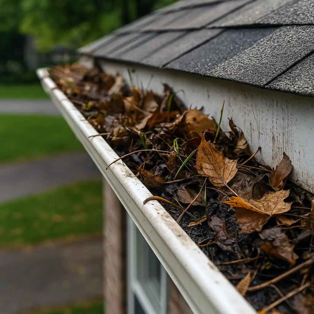 Clogged gutters before cleaning